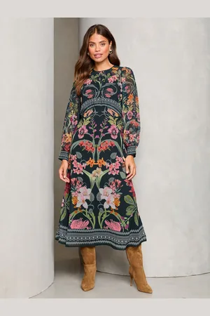 Lipsy London Printed Long Sleeve Woven Underbust Midi Dress36