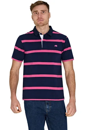 Raging Bull Blue 100% Cotton Short Sleeve Thin Stripe Rugby Shirt3X-Large