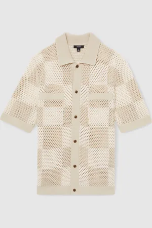 Reiss Alfred Cotton Chequerboard Crochet ShirtMedium