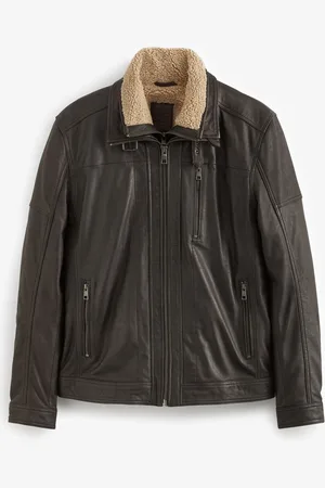 Next Leren jack met borgvoering en vier zakkenXL Reg
