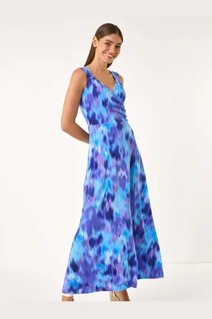 Roman Abstract Print Gathered V-Neck Maxi Dress42