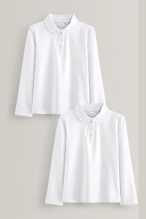 Next Cotton stretch Long Sleeve Frill Collar School Polo Tops 2 Pack (3-14yrs)10 Jaar (140cm)