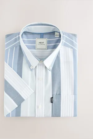 Next Short Sleeve With Button Down Collar Stripe Easy Iron Oxford ShirtMedium