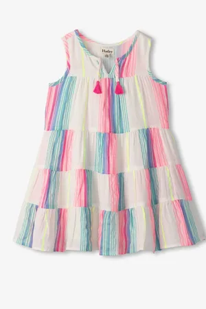 Hatley Neon Stripes Layered Tiered White Dress116122cm