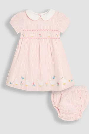JoJo Maman Bébé Seersucker Appliqué Smocked Dress8692cm