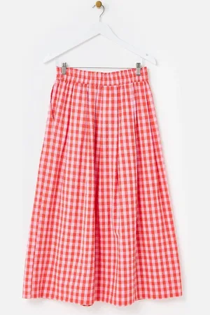 Oliver Bonas Gingham Elasticated Waist 100% Cotton Midi Skirt42