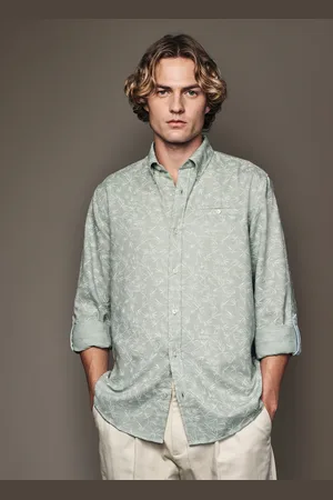 Next Roll Sleeve Textured Floral 100% Cotton Oxford ShirtXL