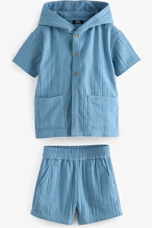 Next 100% Cotton Short Sleeve Texture Hooded Shirt and Shorts Set (3mths-7yrs)3