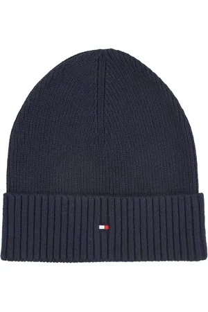 Tommy Hilfiger Blauwe Pima-katoenen beanie-muts met vlagEén