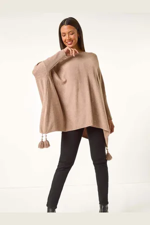 Roman Sparkle Embellished Tassel PonchoONE