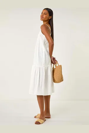 Roman Broderie Frill Tiered 100% Cotton Midi Dress40
