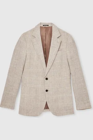 Reiss Ashton Slim-Fit Linen Single-Breasted Check Suit Blazer42r