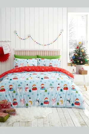 FUSION Kerstmis sneeuwpop eenvoudig te onderhouden dekbedovertreksetTweepersoons