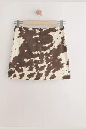 Next Faux Suede Cow Print Mini Skirt40xllang