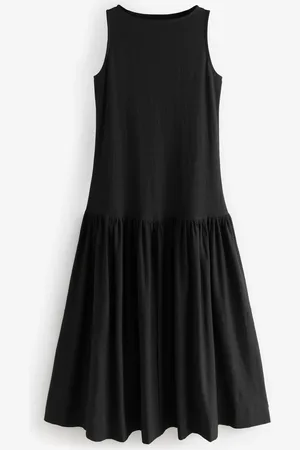 Next Sleeveless Drop Waist 100% Cotton Crew Neck Midi Dress42 Tall