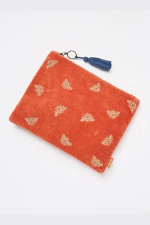 Fat Face FatFace Bee Embroidered Velvet 100% Cotton PouchEén