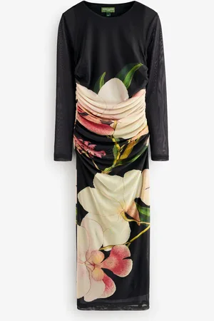 Next Long Sleeve Placement Floral Mesh Maxi Dress38 Petite