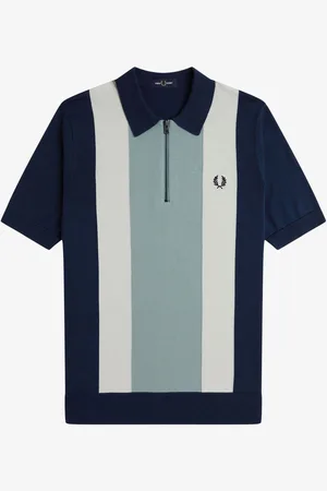 Fred Perry Zwart T-shirt met verticale strepen en ritssluitingX-large