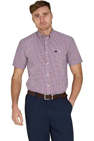 Raging Bull Red Short Sleeve Graph Check 100% Cotton Poplin ShirtX-large
