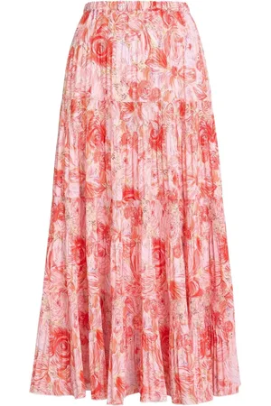 Gina Bacconi Pink Isabelle Floral Print Pleated Skirtxlarge