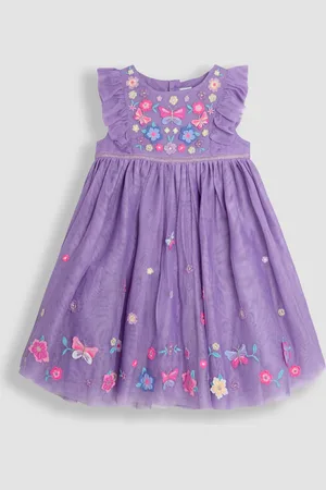 JoJo Maman Bébé Ruffle Front Embroidered Tulle Party Dress8692cm