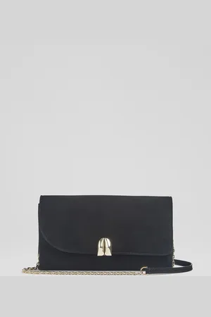 LK Bennett Aria Suede Curve Flap Wide Clutch Bageen