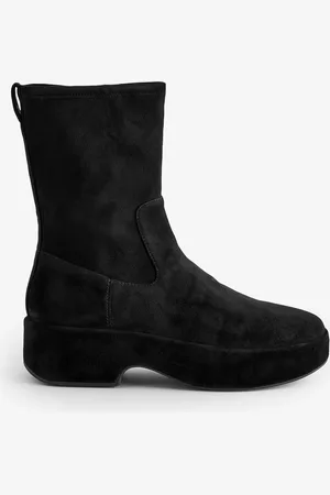 FitFlop F-Luma Stretch Suede Demi Wedge Mid Calf Black BootsEU 42 (UK 8)