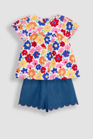JoJo Maman Bébé 2-Piece Floral Frill Sleeve Blouse & Shorts Set116122cm