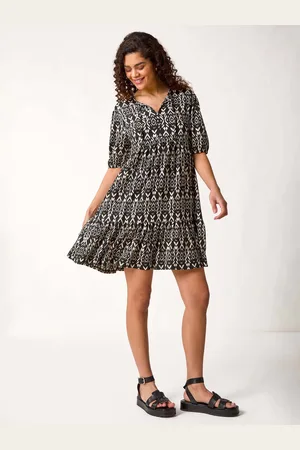 Roman Aztec Tie Front Smock Dress48