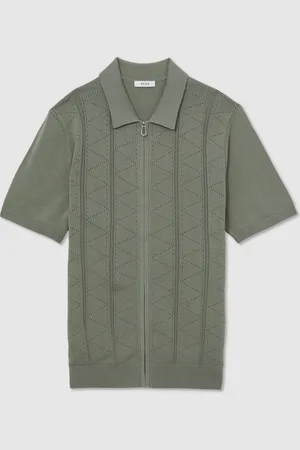 Reiss Tay Pointelle Knit Zip Through Shirtlarge