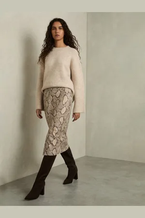 Reiss Missa Leather Snakeskin-Effect Pencil Skirt40