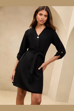 Lipsy London V-Neck Tie Waist Button Mini Shift Dress40