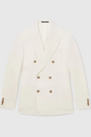 Reiss Park Linen Double-Breasted Suit Blazer Slim-Fit in Herringbone50 Standaard (UK 40 R)