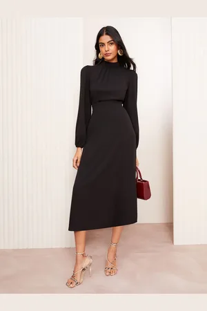 Friends Like These Midi-jurk met opstaande kraag en lange mouwen en strikdetail46