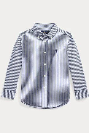 Ralph Lauren Boys Striped 100% Cotton Poplin Blue/White Shirt13 Jaar (158cm)