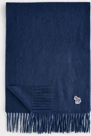 Paul Smith Navy Wool Zebra Print Logo Stripe ScarfEén
