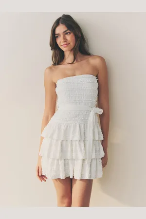 Next Bandeau Ruffle Textured Tie Waist Mini Dress44tall