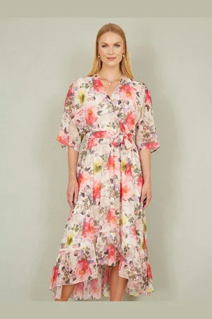 Yumi Vintage Floral Wrap Midi Dress With Frill40
