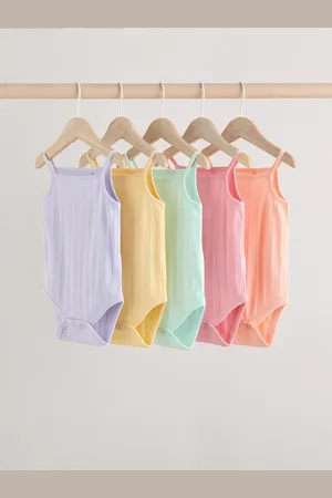 Next Ribbed Strappy Vest Baby 100% Cotton Bodysuits 5 Pack2