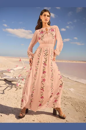 Love & Roses Embroidered Tie Detail Long Sleeve Maxi Dress44