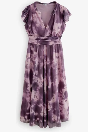 Next Kew Collection Pleated Mesh Floral Print V-Neck Occasion Midi Dress38