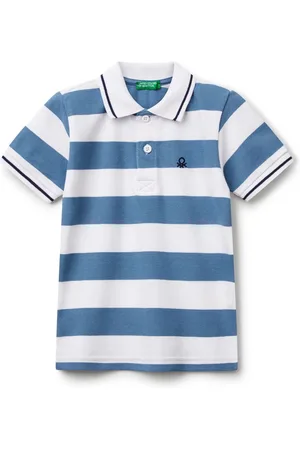 Benetton Younger Boys Blue Striped 100% Cotton Polo Shirt9298cm