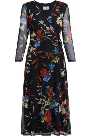 Gina Bacconi Tasmine Floarl Mesh Wrap Black Dress46