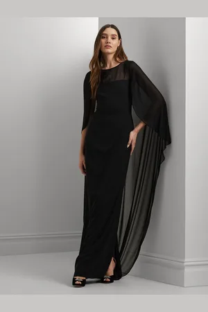 Ralph Lauren Silky Cape Georgette Black Gown38