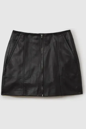 Reiss Daria Leather Zip-Front Mini Skirt34
