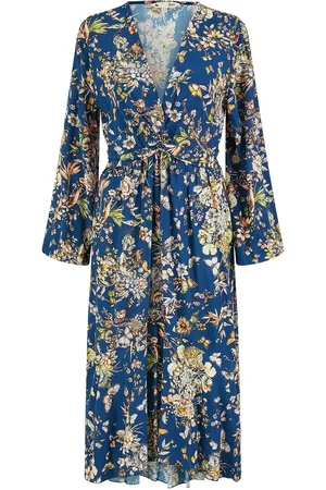 Yumi Butterly Floral Tie Knot Front Long Sleeve Midi Dress44