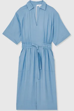 Reiss Cecilia Shirred-Waist Midi Shirt Dress42