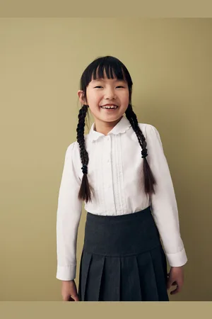Next Schoolblouse met lange mouwen en gegolfde kantafwerking (3-14 jr)7 Jaar (122cm)
