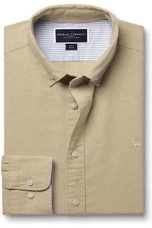 Charles Tyrwhitt Slim Fit Plain Button Down Stretch Washed Oxford 100% Cotton ShirtMedium