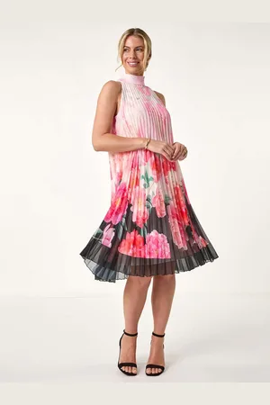 Roman Petite Floral Print Halter Pleat Dress42